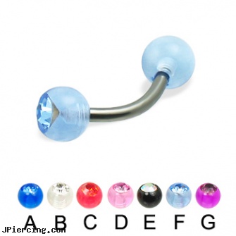 Single Acrylic Jeweled Ball Titanium Curved Barbell, 14 Ga, body jewelry single earings, single use piercing kits, acrylic body jewelry, acrylic ear body jewelry, 10 gauge acrylic tapers