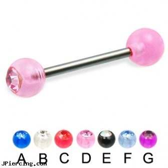 Single acrylic jeweled ball titanium straight barbell, 14 ga, body jewelry single earings, single use piercing kits, acrylic tongue rings barbells, acrylic nose studs, acrylic tongue barbells