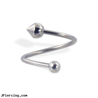 Single ball-cone spiral barbell, 16 ga, body jewelry single earings, single use piercing kits, cock ring placement balls penis, cbt play piercing balls gallery, ball percing