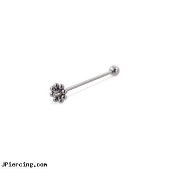 Single flower cone long barbell (industrial barbell), 16 ga, single use piercing kits, body jewelry single earings, flower belly ring, flower fishtail labret, flower shaped labret jewerly