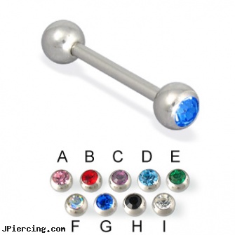 Single jewel straight barbell, 14 ga, single use piercing kits, body jewelry single earings, seminoles body jewelry, hide piercing body jewelry, closeout body jewelry