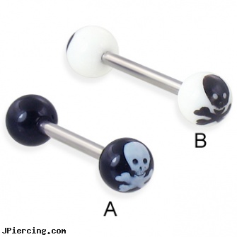 Skull ball tongue ring, 14 ga, punisher skull labret jewellery, skull shield piercing, skull navel ring, baseball belly button rings, cock and ball ring