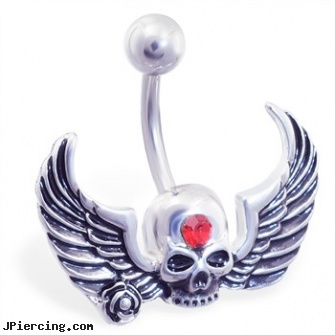 Skull belly ring with wings, skull navel ring, skull belly button ring, skull labret, stories about belly rings, long belly botton rings