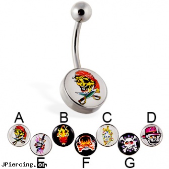 Skull logo belly ring, skull navel ring, skull belly button ring, skull labrets, body peircing logos, tongue rings lips logo