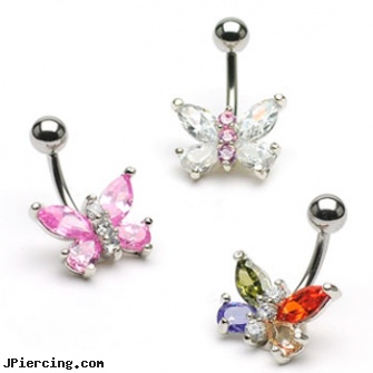 Small jeweled butterfly belly ring, small labret, small navel rings, small labrets, jeweled belly rings, 18g jeweled labrets