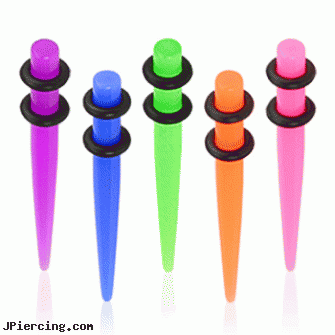 Solid neon colored acrylic taper, 14 ga, solid gold tongue ring, solid gold belly button ring, solid gold tongue rings, colored nipple barbells, flesh colored nose ring