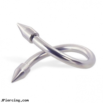 Spiral barbell with spikes, 12 ga, spiral piercing, body and jewelry and spiral, spiral navel ring, uv curved barbell, nipple barbell