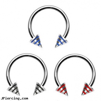 Stainless steel circular (horseshoe) barbell with epoxy striped cones, 16 ga, navel jewelry surgical stainless steel internal thread, stainless steel belly rings, stainless steel cock ring, navel steel belly button, circular barbell