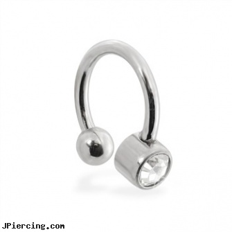 Stainless steel circular (horseshoe) barbell with jeweled cylinder end, 16 ga, navel jewelry surgical stainless steal internal thread, stainless steel body jewelry, stainless steel cock ring, steel body jewelry, circular barbell body jewelery