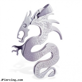 Stainless steel dragon pendant, 8-ga cbr or bcr stainless piercing 1-, surgical stainless steel body jewelry, navel jewelry surgical stainless steel internal thread, cold steel body jewelry, dragon navel rings