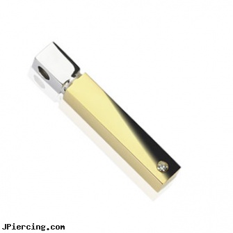 Stainless Steel IP Gold Square Cylinder Pendant, stainless steel body jewelry, stainless steel nipple rings, surgical stainless steel navel jewelry, surgical steel navel jewelry, gold plated straight barbell eyebrow jewelry
