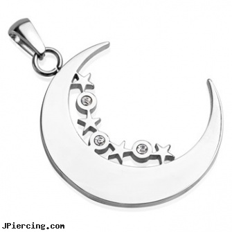 Stainless Steel Moon Pendant, navel jewelry surgical stainless steal internal thread, titanium or stainless steel belly button rings, buy stainless steel lip ring, steel jewelry, surgical steel body jewellery