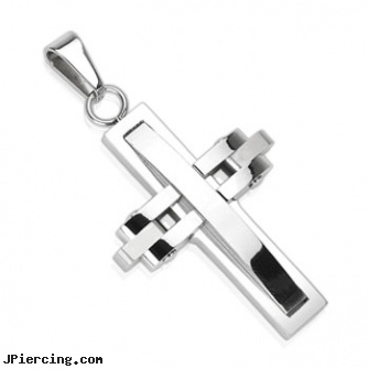 Stainless Steel Moving Cross Pendant, stainless steel body jewelry, navel jewelry surgical stainless steal internal thread, titanium or stainless steel belly button rings, body piercing jewelry surgical steel, double steel cock rings
