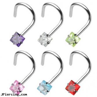 Stainless steel nose screw with 3mm square gem, 20 ga, titanium or stainless steel belly button rings, 8-ga cbr or bcr stainless piercing 1-, stainless steel nipple rings, surgical steel nose stud, surgical steel body jewellery