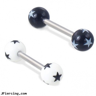 Star ball straight barbell, 14 ga, starter ear rings bulk wholesale, starter earrings for piercings, star nose ring, flashing labret ball, ball percing