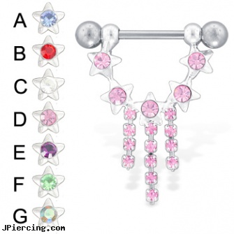 Stars and dangles jeweled nipple ring, dangling nipple jewelry stars, pornstars with tongue rings, female pornstars, jeweled belly rings, jeweled labrets