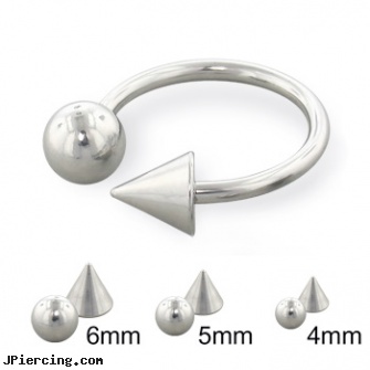 Steel ball and cone horseshoe ring, 14 ga, steel earrings multiple ear piercings, surgical stainless steel body jewelry, steel prong set labrets, ball rings, adult cock and ball rings