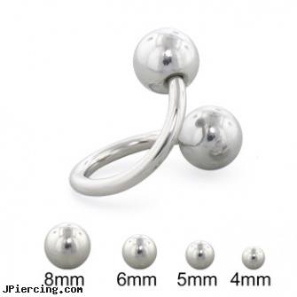 Steel ball spiral barbell, 14 ga, surgical steel belly rings, industrial steel body jewellery, body piercing jewelry surgical steel, rhinestone dimple ball charm belly ring, ball belly ring