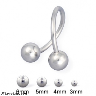Steel ball spiral barbell, 16 ga, double steel cock rings, steel spike nipple shields, titanium or stainless steel belly button rings, belly button ring balls, belly ring balls