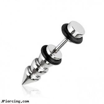 Steel fake taper with triple extended spike, 16 ga, surgical steel belly rings, stainless steel body jewelry, navel steel belly button, fake lip piercing, fake peircings