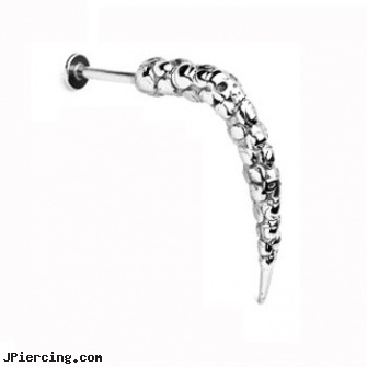 Steel skull tusk labret, surgical steel nose stud, industrial steel body jewellery, steel body jewelry, skull labrets, skull labret