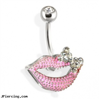 Steel Textured Lips Navel Ring with a Bow, stainless steel nipple rings, cold steel body jewelry, navel jewelry surgical stainless steel internal thread, female genital peircing video clips, tongue rings lips logo
