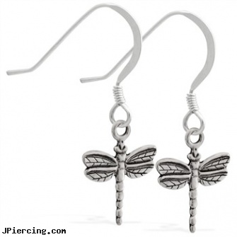 Sterling Silver Earrings with dangling dragonfly, sterling navel ring, sterling silver starter studs, sterling silver navel jewelry, silver nipple rings, silver moon body jewelry