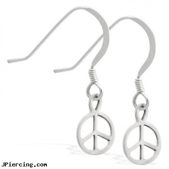 Sterling Silver Earrings with dangling peace sign, sterling silver starter studs, sterling cock ring, sterling silver jewellry, silver nose stud, silver non piercing jewelry