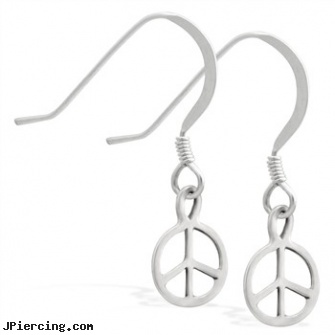 Sterling Silver Earrings with dangling peace sign, sterling silver starter studs, sterling cock ring, sterling silver jewellry, silver nose stud, silver non piercing jewelry