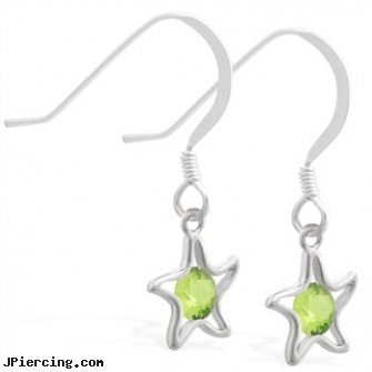 Sterling Silver Earrings with dangling Peridot jeweled star, sterling cock ring, sterling silver naval rings, disney charms sterling silver, silver belly button rings, adjustable silver cock ring