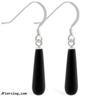 Sterling Silver Earrings With Long Dangling Black Onyx Teardrop, sterling silver nose rings, sterling cock ring, sterling navel ring, silver jewelry, silver navel ring