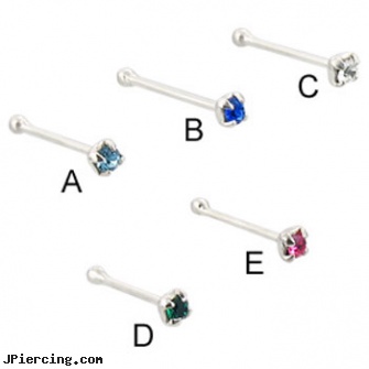 Sterling silver nose bone with 2mm gem, 20 ga, sterling silver nose studs, sterling silver jewellry, sterling silver navel ring, nose piercing movies, 16 gauge nose screws and studs