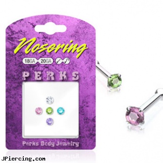 Sterling silver nose pin pack with round assorted colored gems, 20 ga, sterling silver naval rings, sterling navel ring, cheerleader belly rings titanium or sterling silver, silver moon body jewelry, silver nipple ring