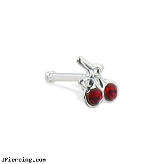 Sterling silver nose stud with cherries, 20 ga, sterling silver naval rings, sterling navel ring, sterling silver nose rings, silver nose stud, silver moon body jewelry