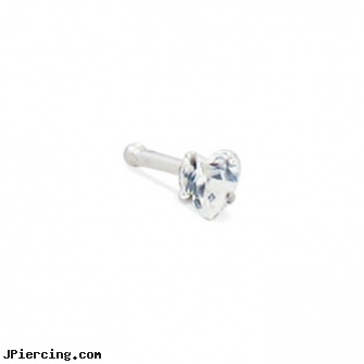 Sterling Silver Nose Stud with Heart Shaped Gem, 20 Ga, sterling silver naval rings, sterling silver navel jewelry, disney charms sterling silver, silver non piercing jewelry, silver nipple rings
