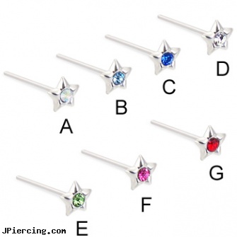 Sterling silver nose stud with jeweled star, long tail for custom bend! 20 ga, cheerleader belly rings titanium or sterling silver, sterling silver naval rings, disney charms sterling silver, silver nose stud, hot silver body jewelry