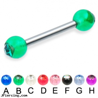 Straight barbell with acrylic jeweled balls, 12 ga, internally threaded straight barbells, straight nose stud, gold plated straight barbell eyebrow jewelry, sizes of tongue barbells, star eyebrow barbell