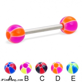 Straight barbell with balloon balls, 14 ga, straight pin nose rings, straight nose stud, internally threaded straight barbells, tongue peircing barbells, guage barbell tongue