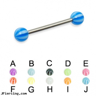 Straight barbell with beach balls, 16 ga, straight pin nose rings, straight nose stud, internally threaded straight barbells, navel barbell with elvis, belly button barbells