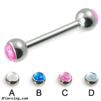 Straight barbell with cabochon balls, 12 ga, gold plated straight barbell eyebrow jewelry, straight nose stud, straight pin nose rings, tongue barbells, navel barbell with elvis