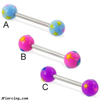Straight barbell with multicolored stars, straight pin nose rings, straight nose stud, straight barbell clear retainer, piercings 6mm curved barbell, titanium barbell