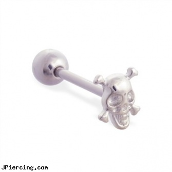 Straight barbell with skull top, 14 ga, straight onyx plugs, internally threaded straight barbells, straight nose stud, inch tongue barbells, acrylic tongue barbells