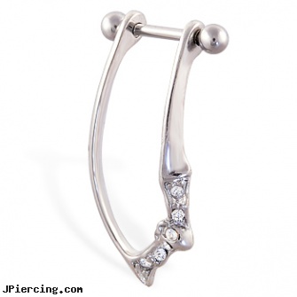 Straight helix barbell with dangling jeweled bat cuff , 16 ga, straight nose stud, gold plated straight barbell eyebrow jewelry, straight barbell clear retainer, self helix piercing, helix peircing
