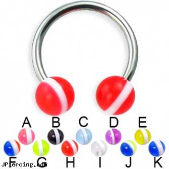 Striped ball titanium circular barbell, 14 ga, titanium tongue rings candy striped, replacement balls for body jewellery, curved earrings screw balls, blinking koosh ball belly ring, titanium body jewellery