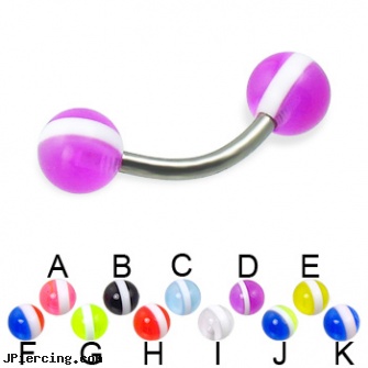 Striped ball titanium curved barbell, 14 ga, titanium tongue rings candy striped, silicone cock ring with balls, belly ring balls, cock rings ball splitters, titanium nipple rings
