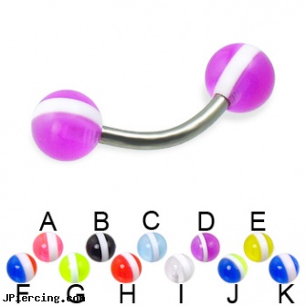 Striped ball titanium curved barbell, 14 ga, titanium tongue rings candy striped, silicone cock ring with balls, belly ring balls, cock rings ball splitters, titanium nipple rings