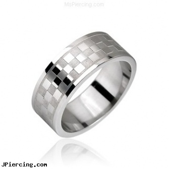 Surgical Steel Checker Pattern Ring, surgical steel jewelry, surgical stainless steel body jewelry, surgical steel body jewelry, 12 gauge steel ear plugs, stainless steel triple cock ring