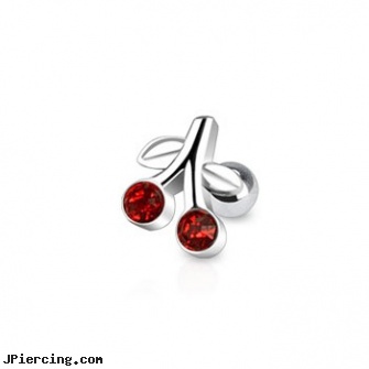 Surgical Steel Cherry With Red CZ Tragus/Cartilage Piercing Stud, surgical steel belly rings, surgical steel body jewelry, navel jewelry surgical stainless steel internal thread, stainless steel cock ring, steel earrings multiple ear piercings