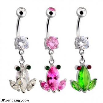 Surgical Steel Crystal Frog Dangle Navel Ring, surgical steel nose stud, body piercing jewelry surgical steel, surgical steel navel jewelry, titanium or stainless steel belly button rings, gold crystal belly button ring