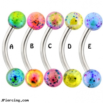 Surgical Steel Curved Barbell with Balls with Multicolored splatter, surgical placement of rings in cock and scrotum, surgical steel nose rings, surgical steel body jewelry, stainless steel chain az, buy steel lip ring